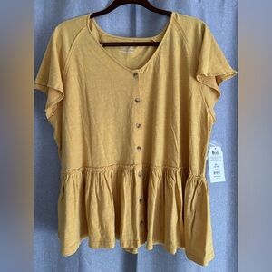 XL Mustard Yellow Time and Tru Flowy Top